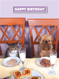 1374 BD Cat, dog at dinner table